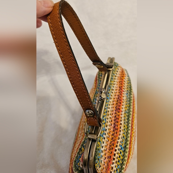 Patricia Nash Laureana frame Spanish zig zag kisslock woven satchel/crossbody - Picture 5 of 7